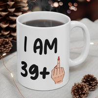 Funny 40th Birthday Mug, I am 39 + Middle Finger Rude Present For Her! Handmade in England